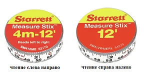Лента измерительная клеящаяся Starrett Measure Stix, 4м*13мм, цифры - слева направо, метрич./дюйм.