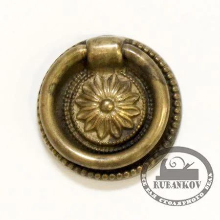 Ручка-кольцо, 'Louis XVI' D47мм, латунь пат., кругл. накл., винт, 12224.04700.03