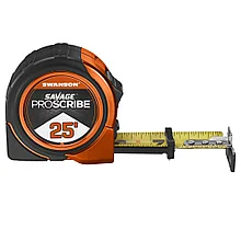 Рулетка с дюймовой разметкой Swanson Savage GripLine 25'
