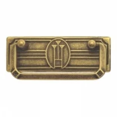 Ручка-скоба, *Jugendstil* 97х42мм, 64мм, латунь пат., прямоугл. накл., винт