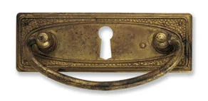 Ручка-скоба, 'Jugendstil' 97х42мм, 64мм, латунь пат., прямоугл. накл., винт,