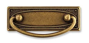 Ручка-скоба, 'Art Nouveau' 97х45мм, 64мм, латунь пат., прямоуг. накл., винт