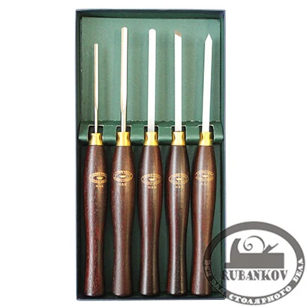 Резцы токарные Crown HSS Miniature, 250мм, рукояти - розовое дерево 158мм, 5шт