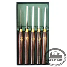 Резцы токарные Crown HSS Miniature, 250мм, рукояти - розовое дерево 158мм, 5шт